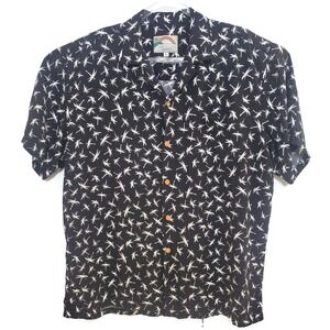 Paradise Found Shirt Mens‎ Large Black Rayon Hawaiian Aloha Camp Made in Hawaii